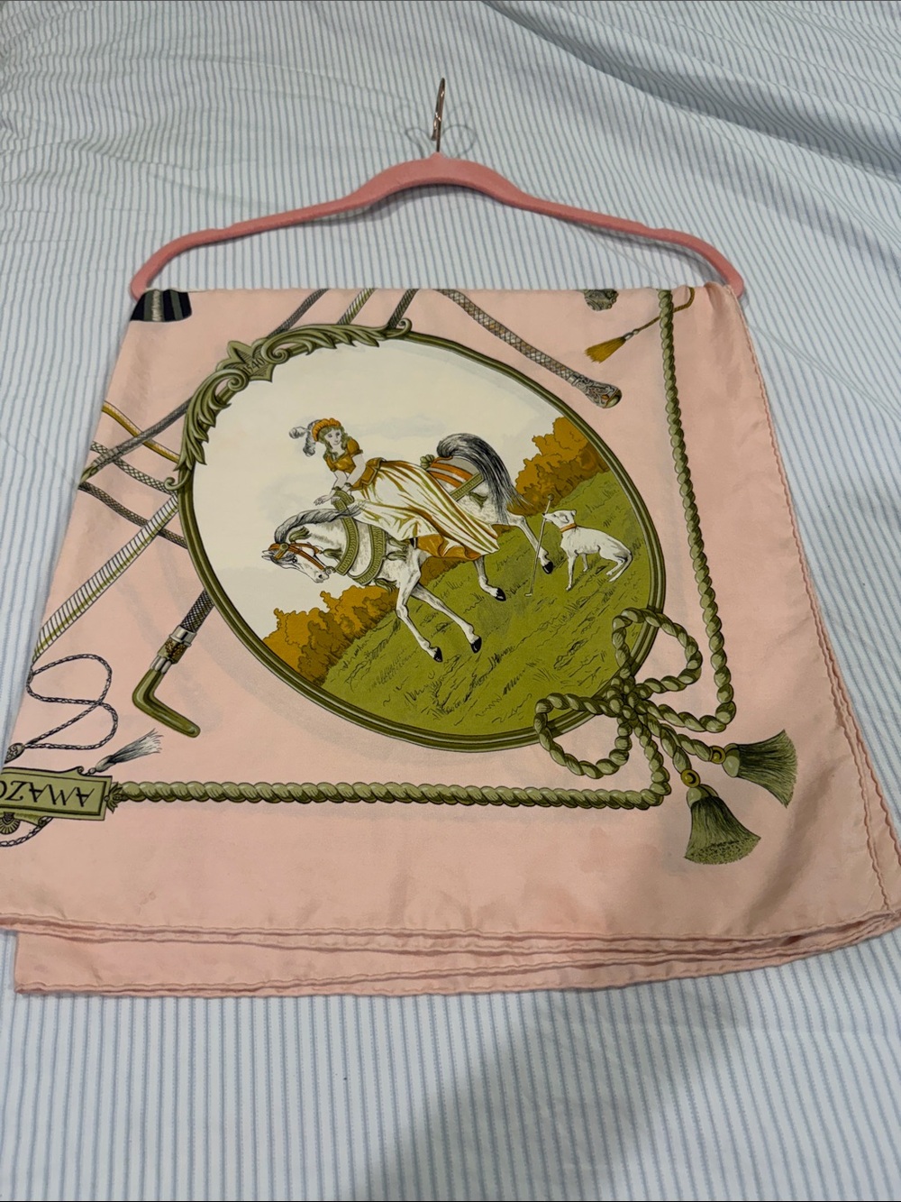 Vintage-Hermes Soft Pink Equestrian Amazones Print Silk Scarf